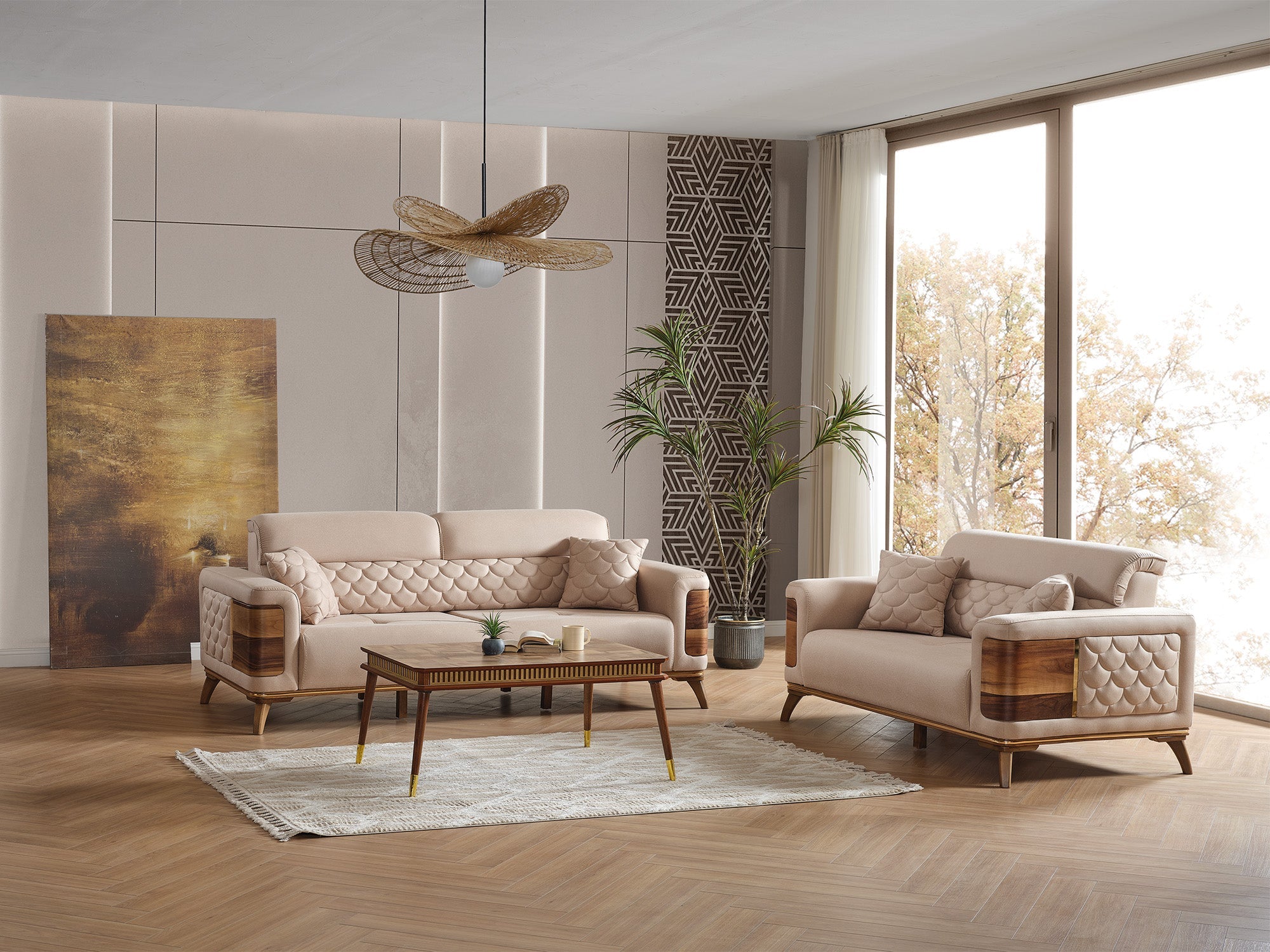 Ruby 3-pieces (Sofa &amp; Loveseat &amp; Chair) Livingroom Set in Beige