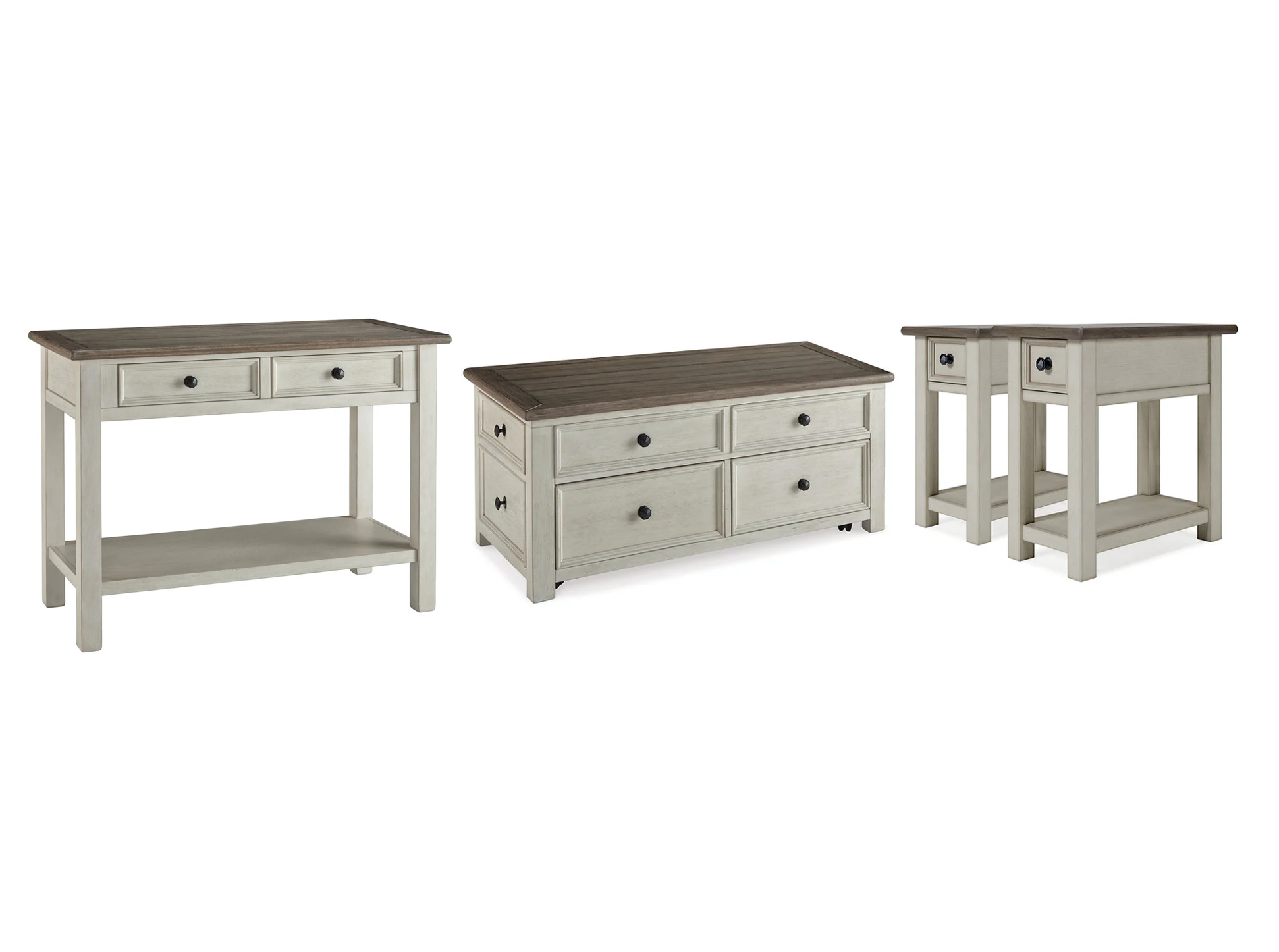Bolanburg Two-tone Coffee Table and 2 Chairside End Tables with Console -  Ashley - Luna Furniture