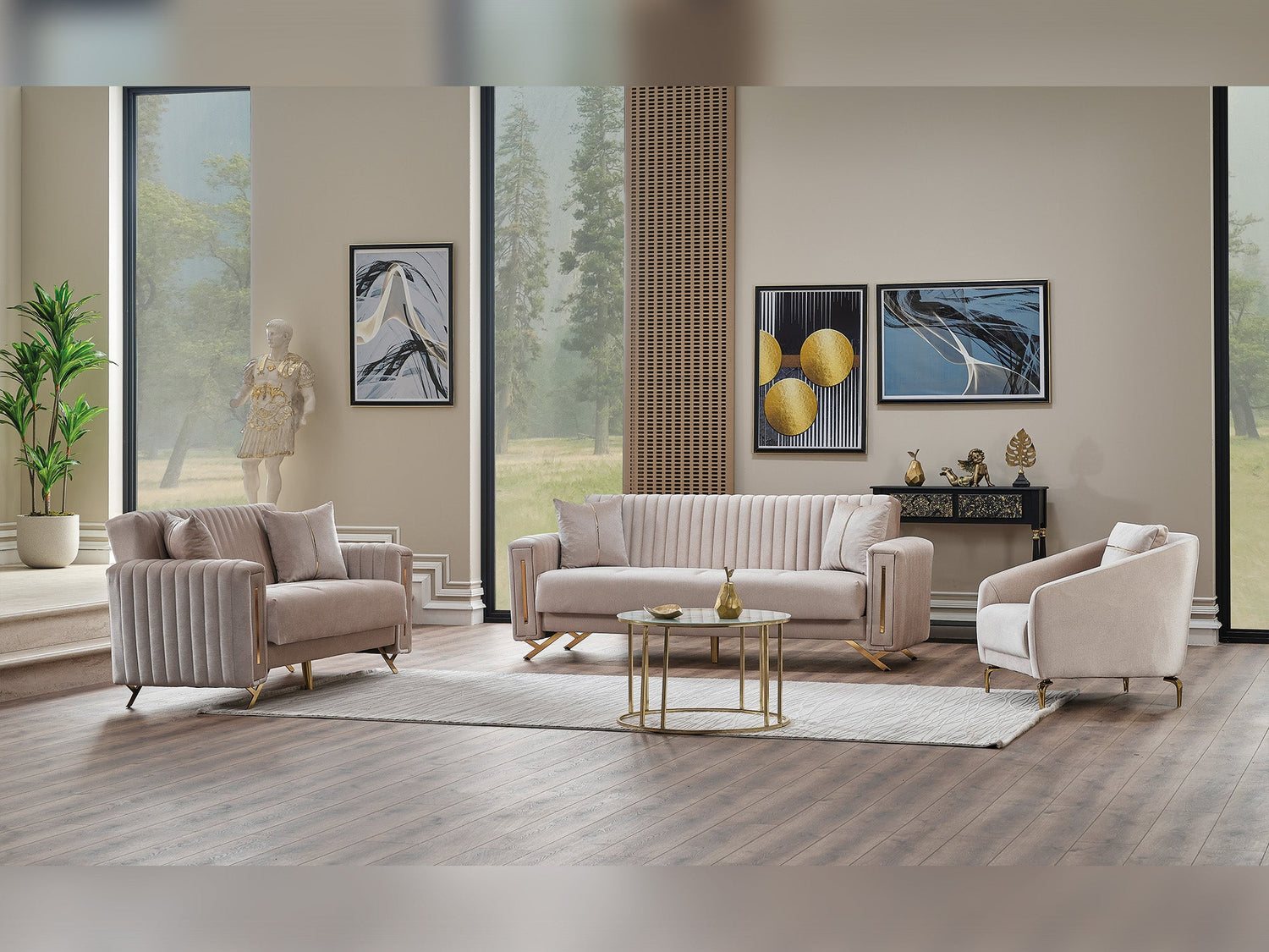Senfoni 3-pieces (Sofa &amp; Loveseat &amp; Chair) Livingroom Set in Beige