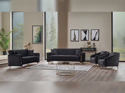 Senfoni 3-pieces (Sofa &amp; Loveseat &amp; Chair) Livingroom Set in Black
