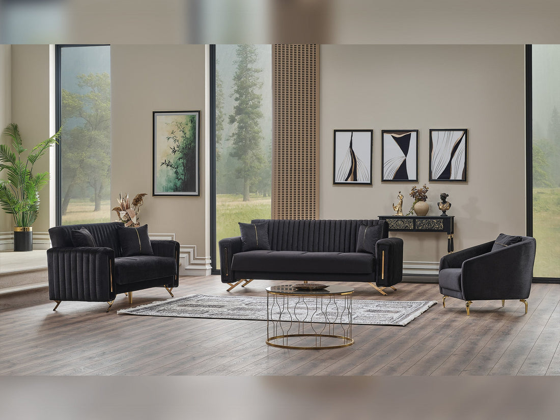Senfoni 3-pieces (Sofa &amp; Loveseat &amp; Chair) Livingroom Set in Black