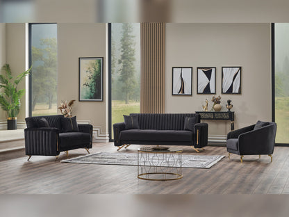 Senfoni 3-pieces (Sofa &amp; Loveseat &amp; Chair) Livingroom Set in Black