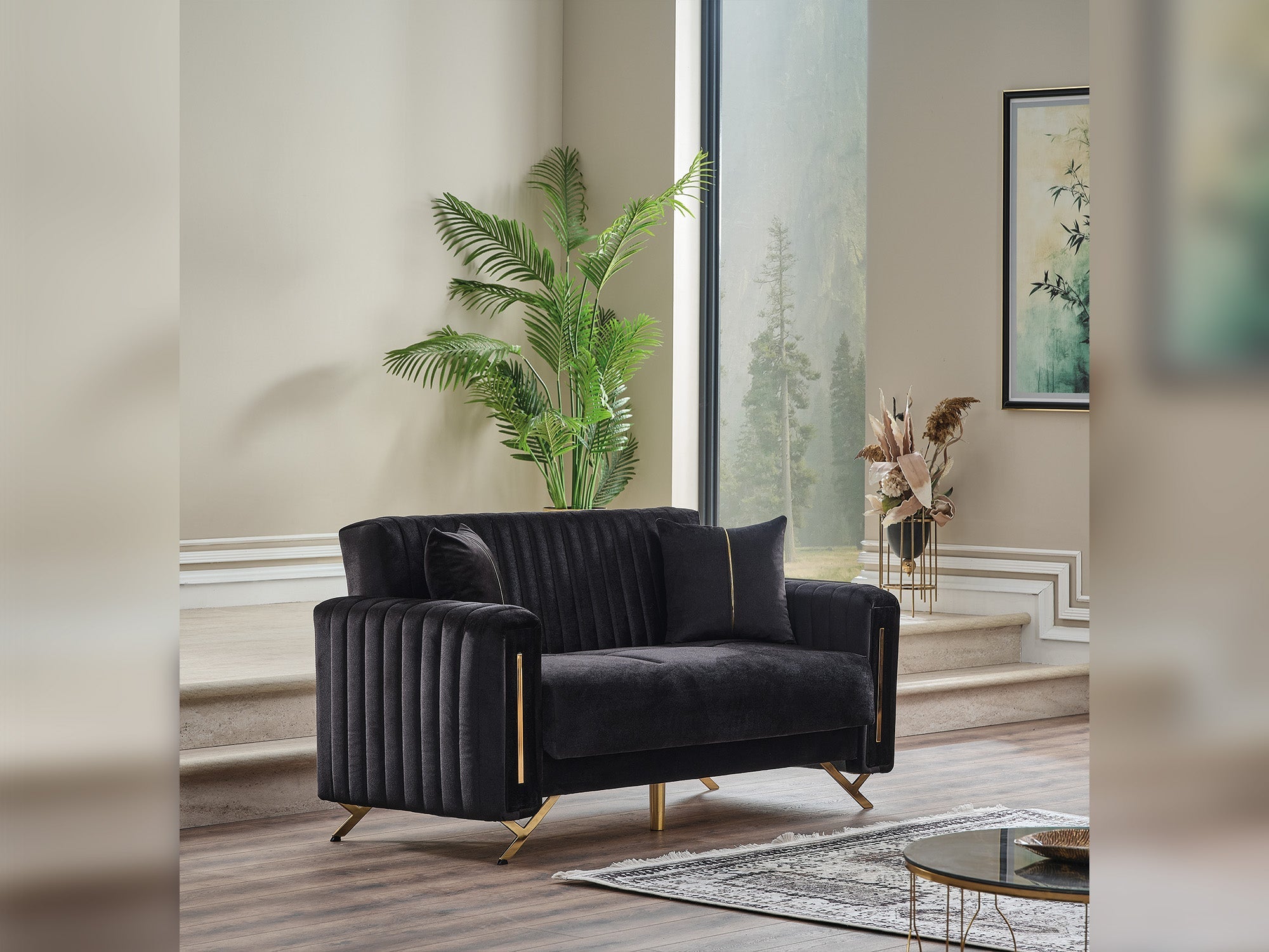 Senfoni Convertible Loveseat in Black