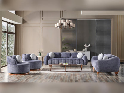 Snowy 3-pieces (Sofa &amp; Loveseat &amp; Swivel Chair) Livingroom Set in Anthracite