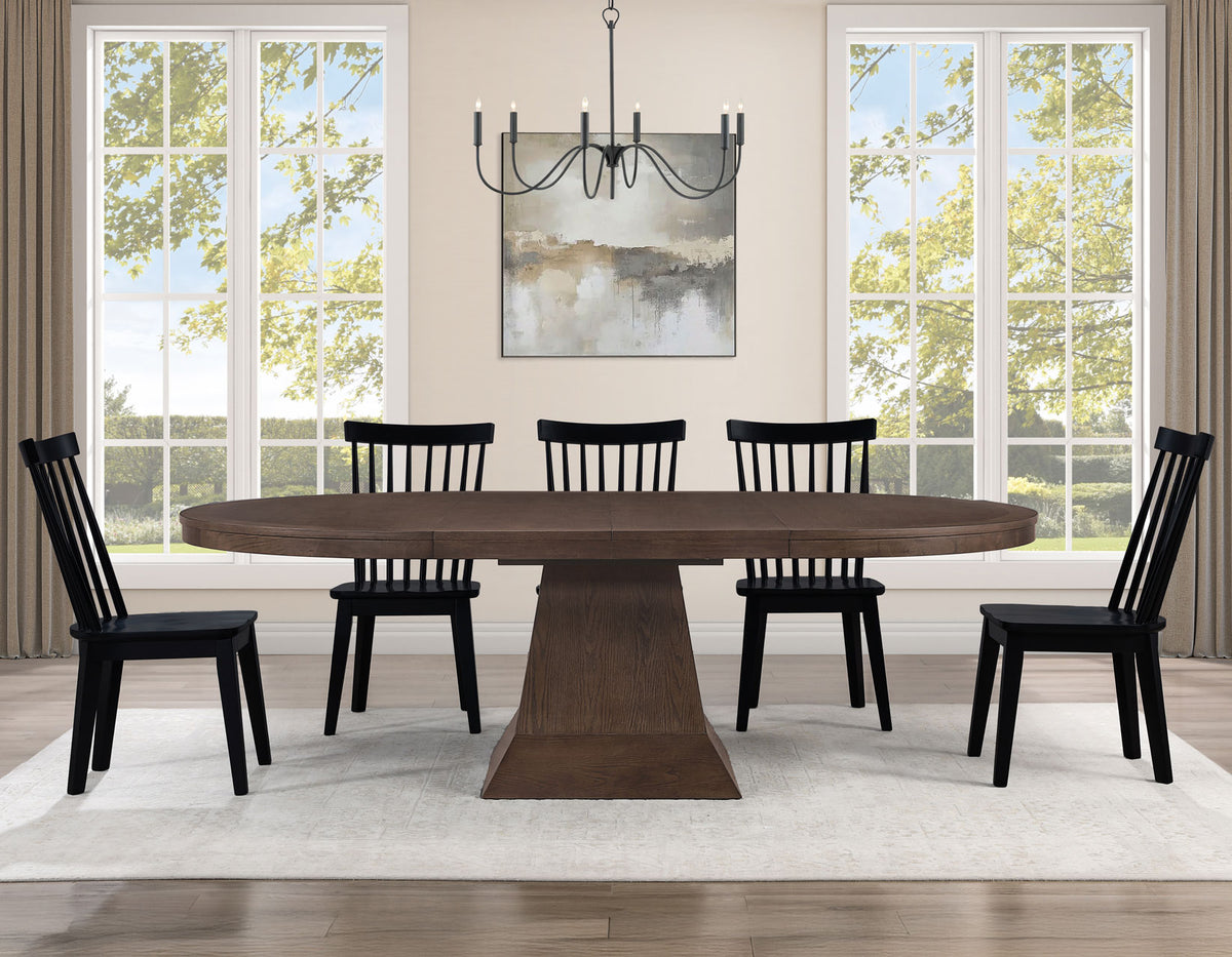 Vaughn 5-Piece 60-96″ w/2-18 Leaves Dining Set, Coffee &amp; Black Finish