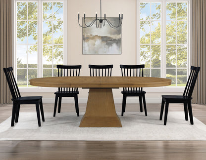 Vaughn 5-Piece 60-96″ w/2-18 Leaves Dining Set, Driftwood &amp; Black Finish