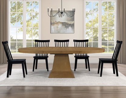 Vaughn 5-Piece 60-96″ w/2-18 Leaves Dining Set, Driftwood &amp; Black Finish