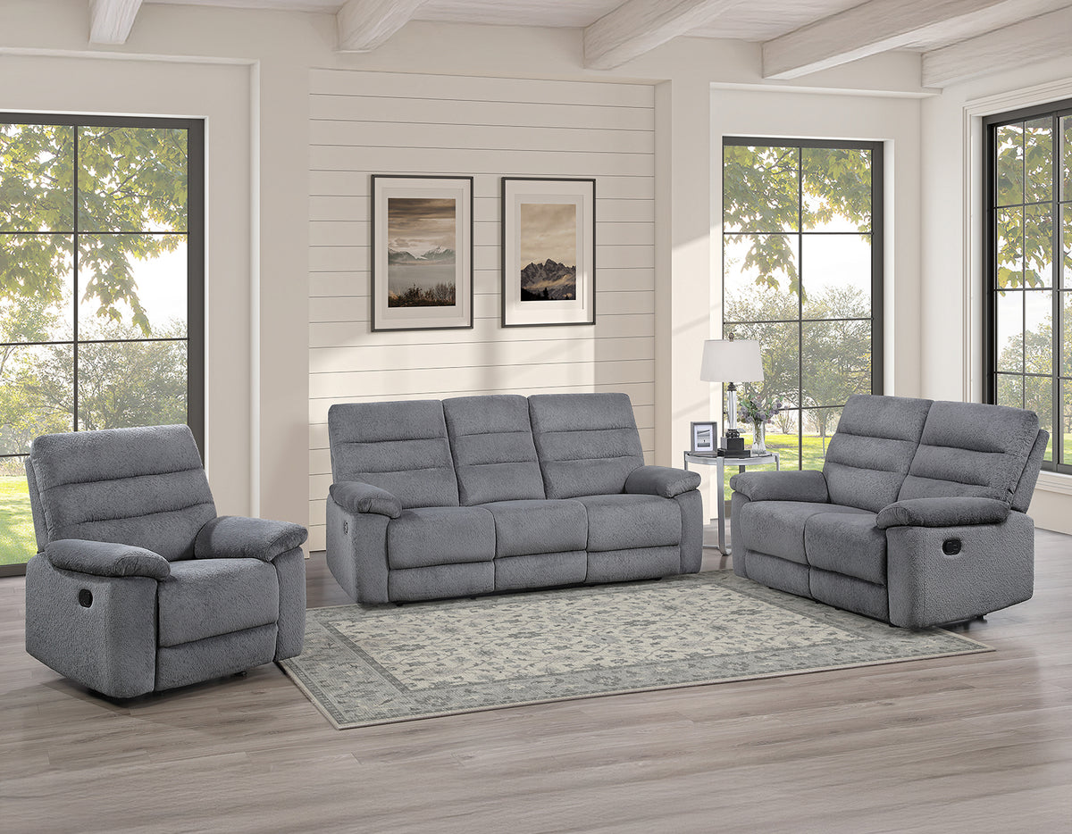 Cozy 3-Piece Gray Manual Reclining Set
