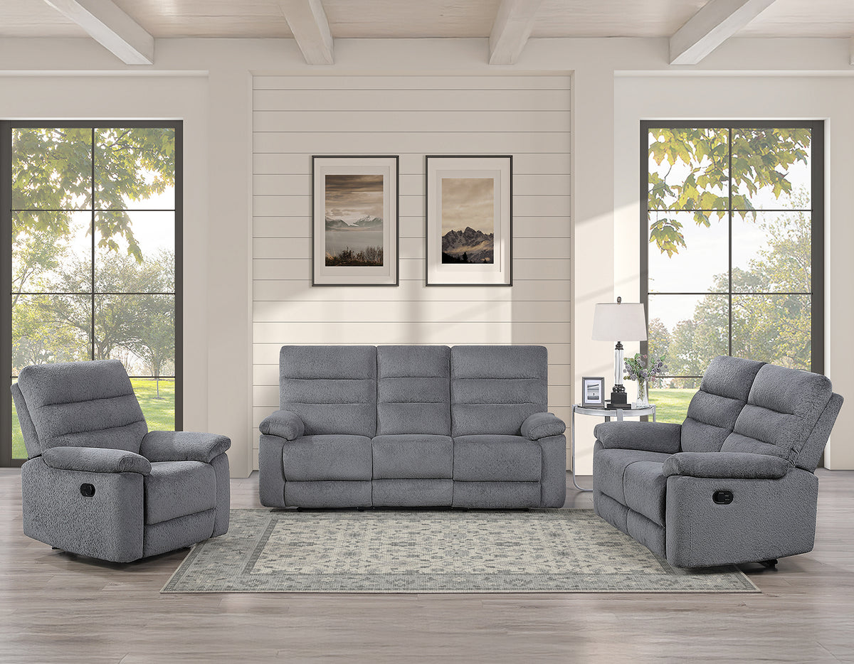 Cozy 3-Piece Gray Manual Reclining Set