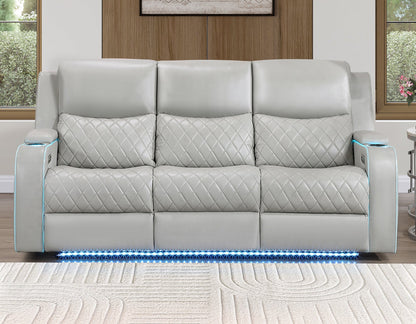 Luna Home Cinema Power Reclining Sofa, Ice Vegan Leather