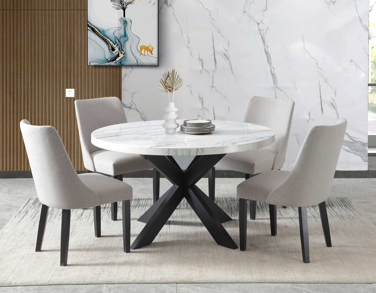 Xena 52-inch Round 5-Piece White Marble Dining Set(Table &amp; 4 Side Chairs)