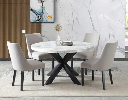 Xena 52-inch Round 5-Piece White Marble Dining Set(Table &amp; 4 Side Chairs)