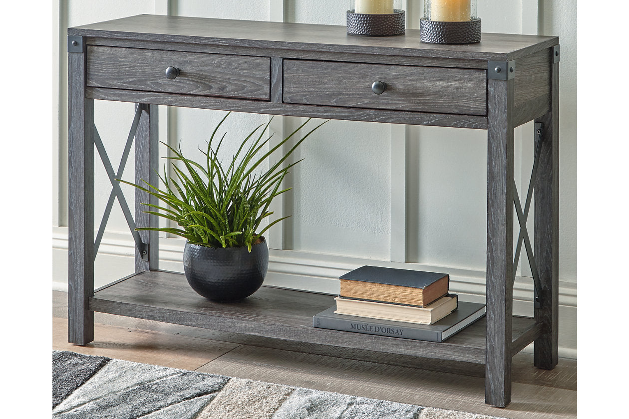 Freedan Grayish Brown Lift-top Coffee Table, 2 End Tables and Console -  Ashley - Luna Furniture