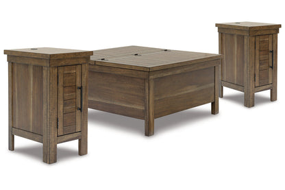 Moriville Grayish Brown Lift-top Coffee Table and 2 Chairside End Tables -  Ashley - Luna Furniture