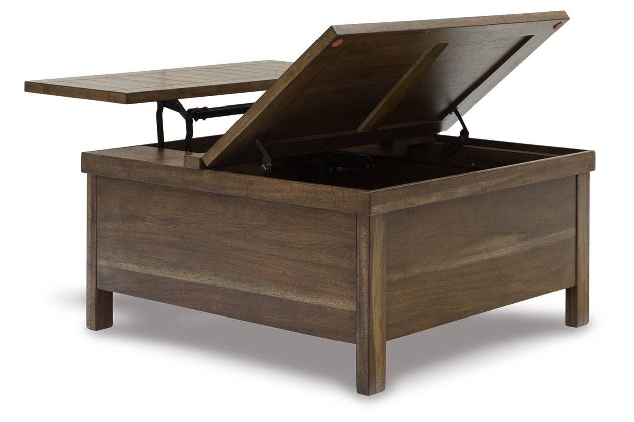 Moriville Grayish Brown Lift-top Coffee Table and 2 Chairside End Tables -  Ashley - Luna Furniture