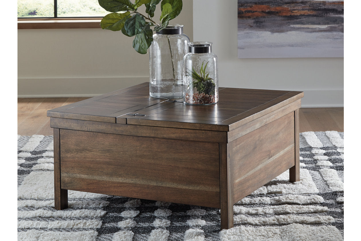 Moriville Grayish Brown Lift-top Coffee Table and 2 Chairside End Tables -  Ashley - Luna Furniture