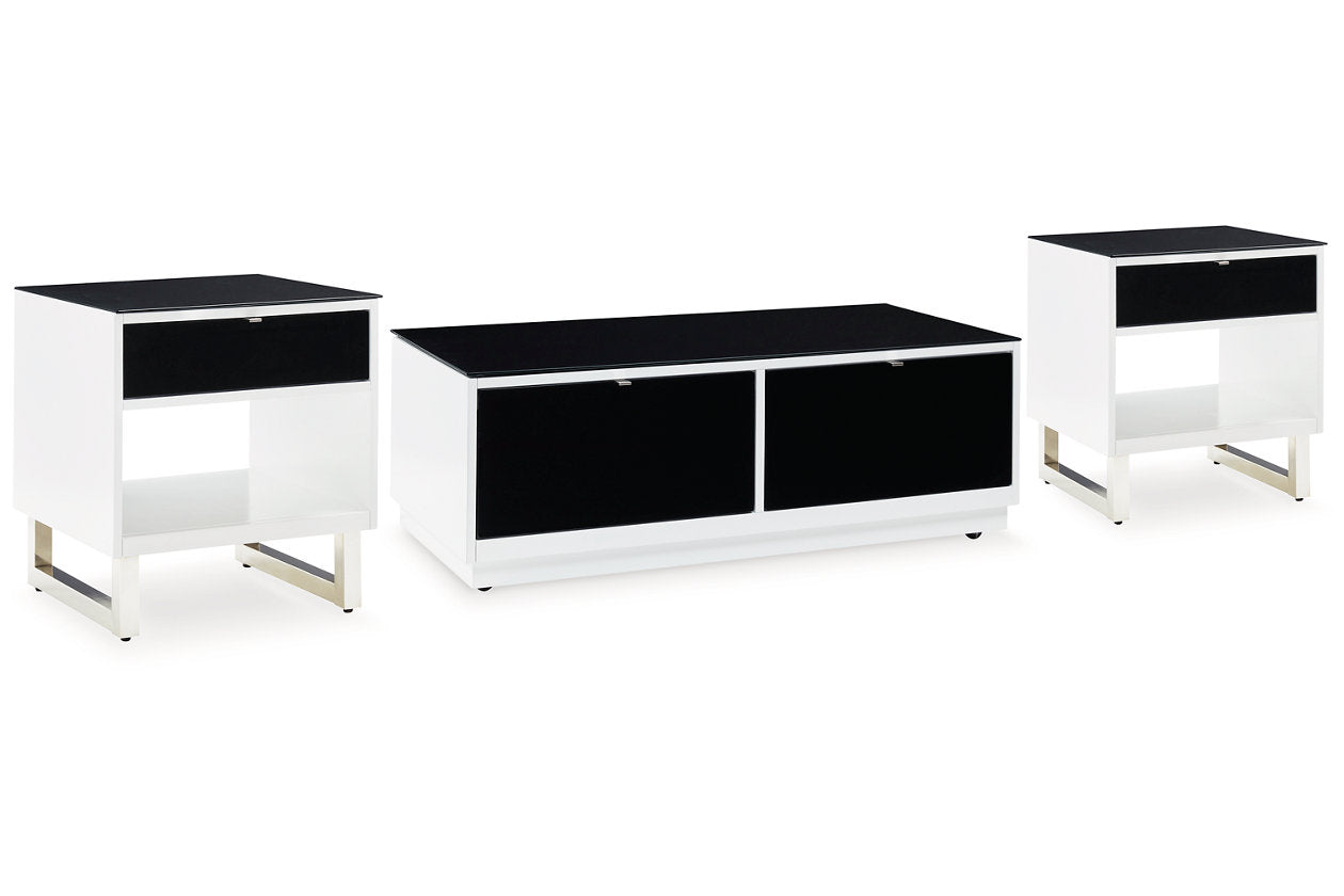 Gardoni White/Black Coffee Table and 2 End Tables -  Ashley - Luna Furniture