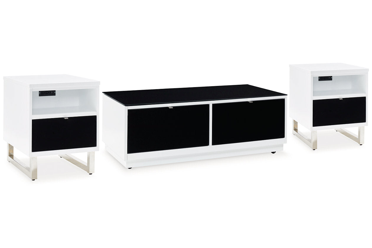 Gardoni White/Black Coffee Table and 2 Chairside End Tables -  Ashley - Luna Furniture