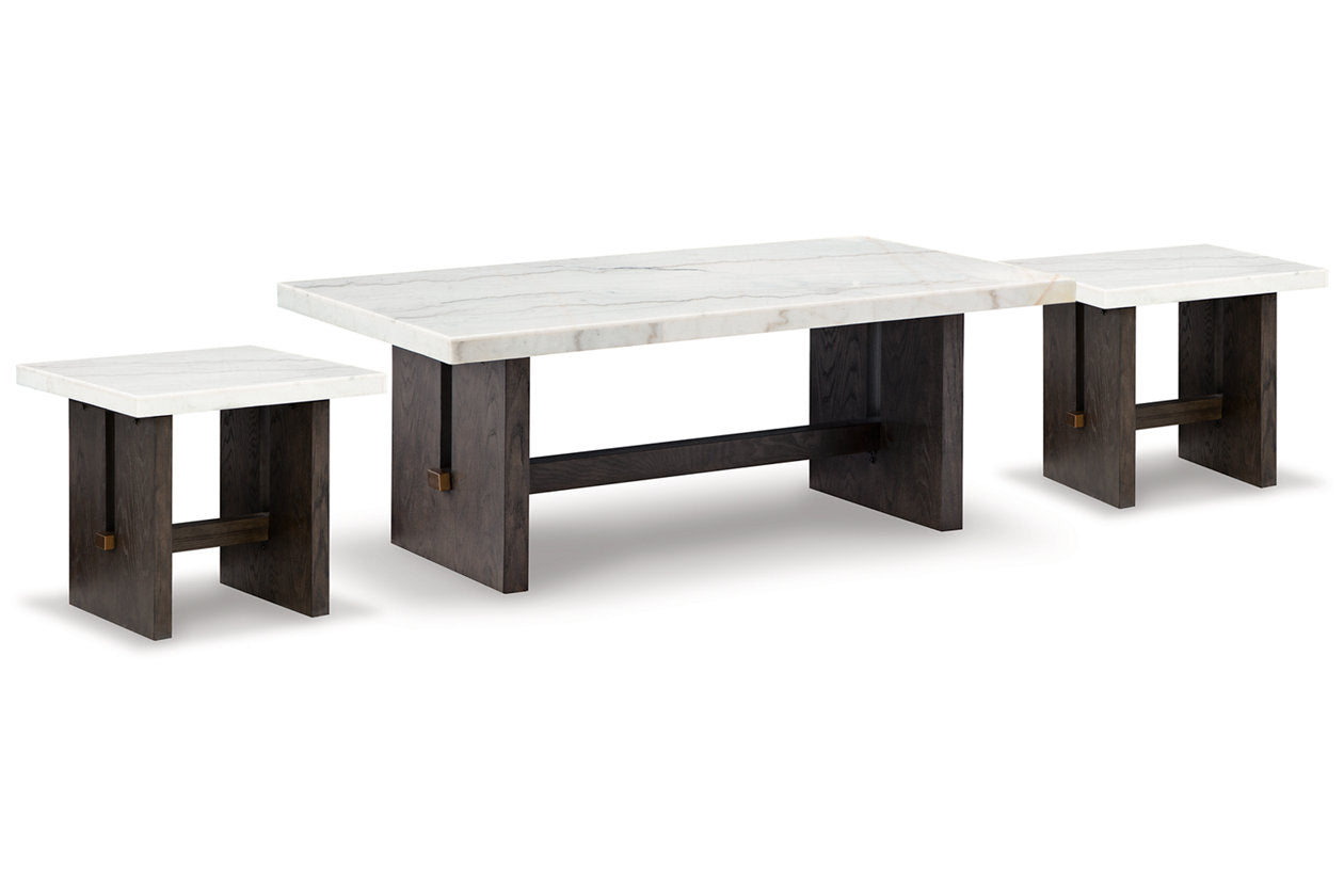 Burkhaus White/Dark Brown Coffee Table and 2 Ends -  Ashley - Luna Furniture