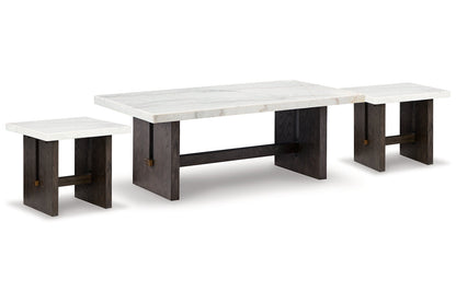 Burkhaus White/Dark Brown Coffee Table and 2 Ends -  Ashley - Luna Furniture