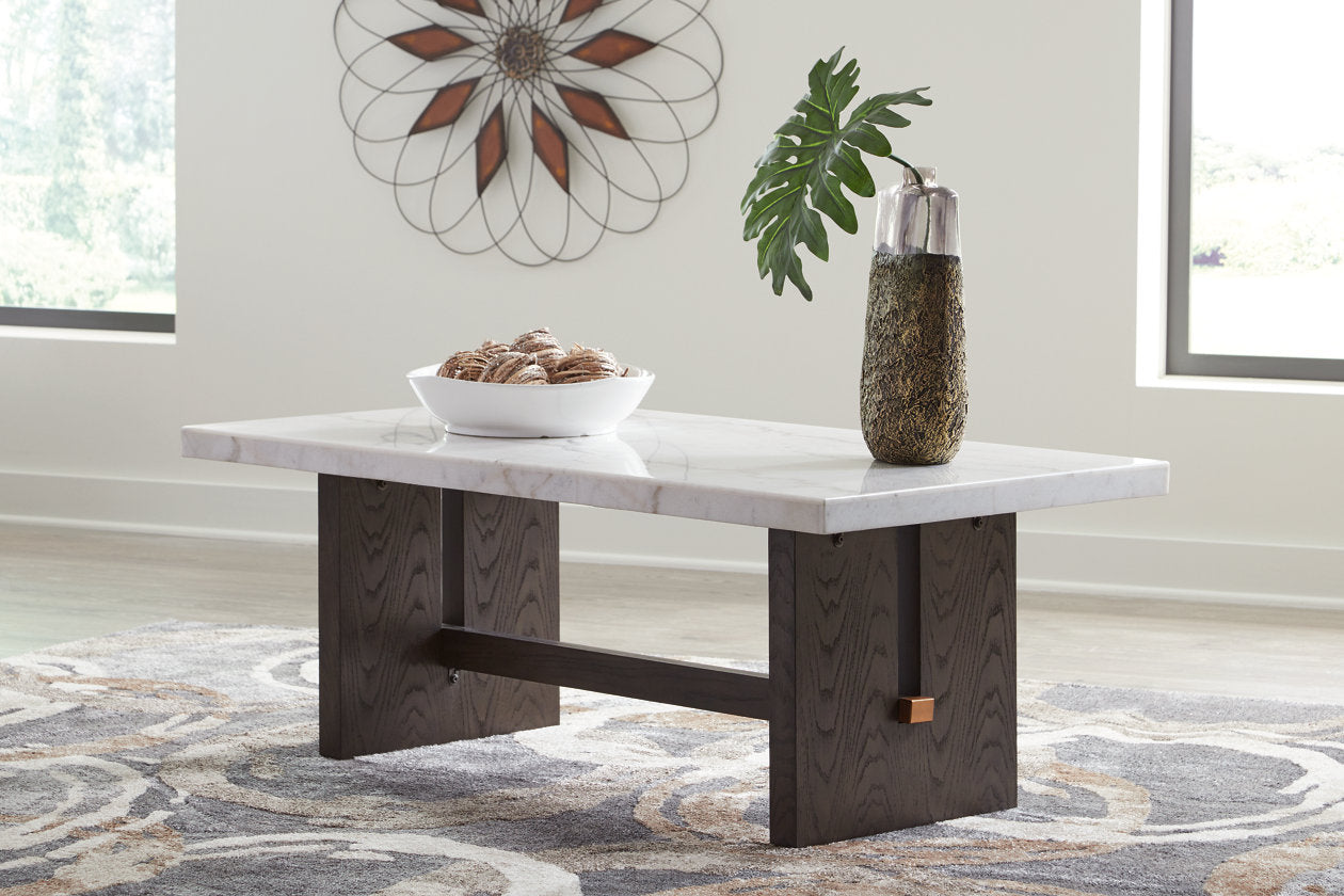 Burkhaus White/Dark Brown Coffee Table and 2 Ends -  Ashley - Luna Furniture