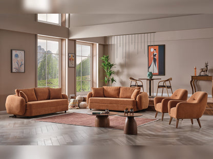 Toscana 4-pieces (4 Seater Sofa &amp;  3 Seater Sofa &amp; 2 Chair) Livingroom Set Orange - Green in Orange-Green