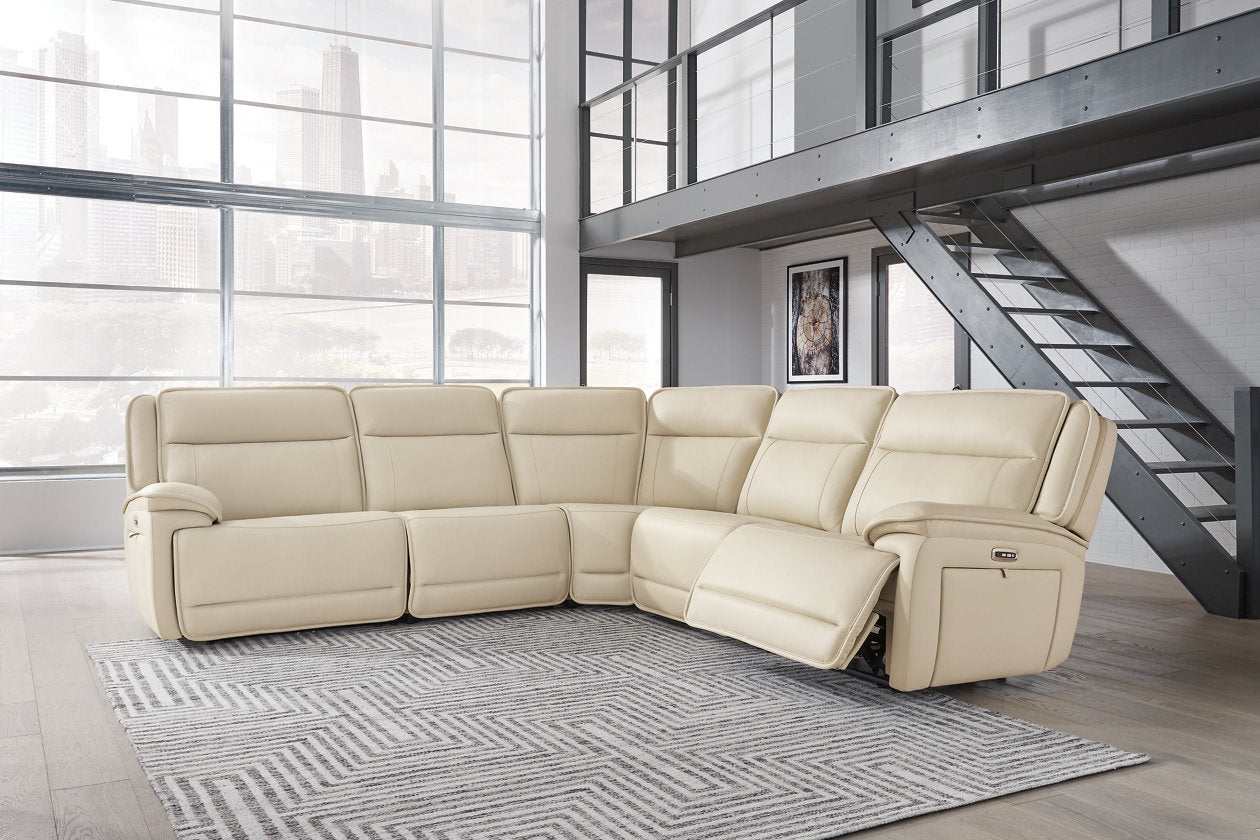 Double Deal Almond 5-Piece Power Reclining Sectional -  Ashley - Luna Furniture