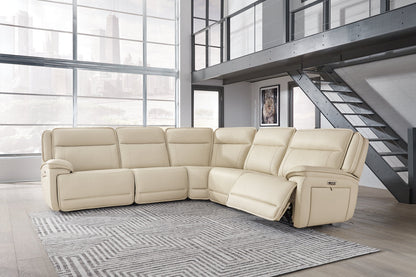 Double Deal Almond 5-Piece Power Reclining Sectional -  Ashley - Luna Furniture