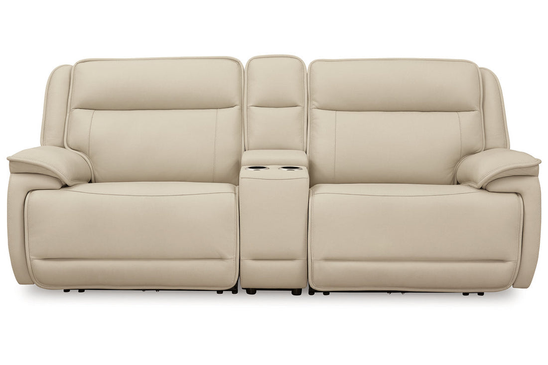 Double Deal Almond 2-Piece Power Reclining Loveseat Sectional with Console -  Ashley - Luna Furniture