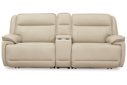 Double Deal Almond 2-Piece Power Reclining Loveseat Sectional with Console -  Ashley - Luna Furniture