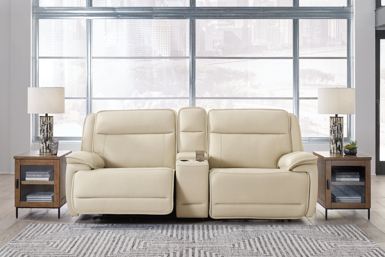 Double Deal Almond 2-Piece Power Reclining Loveseat Sectional with Console -  Ashley - Luna Furniture