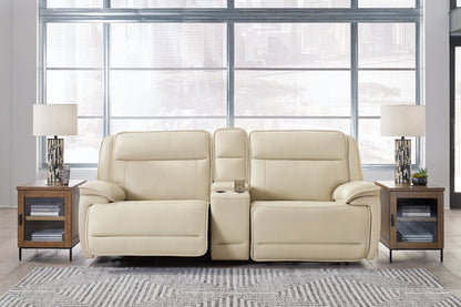 Double Deal Almond 2-Piece Power Reclining Loveseat Sectional with Console -  Ashley - Luna Furniture
