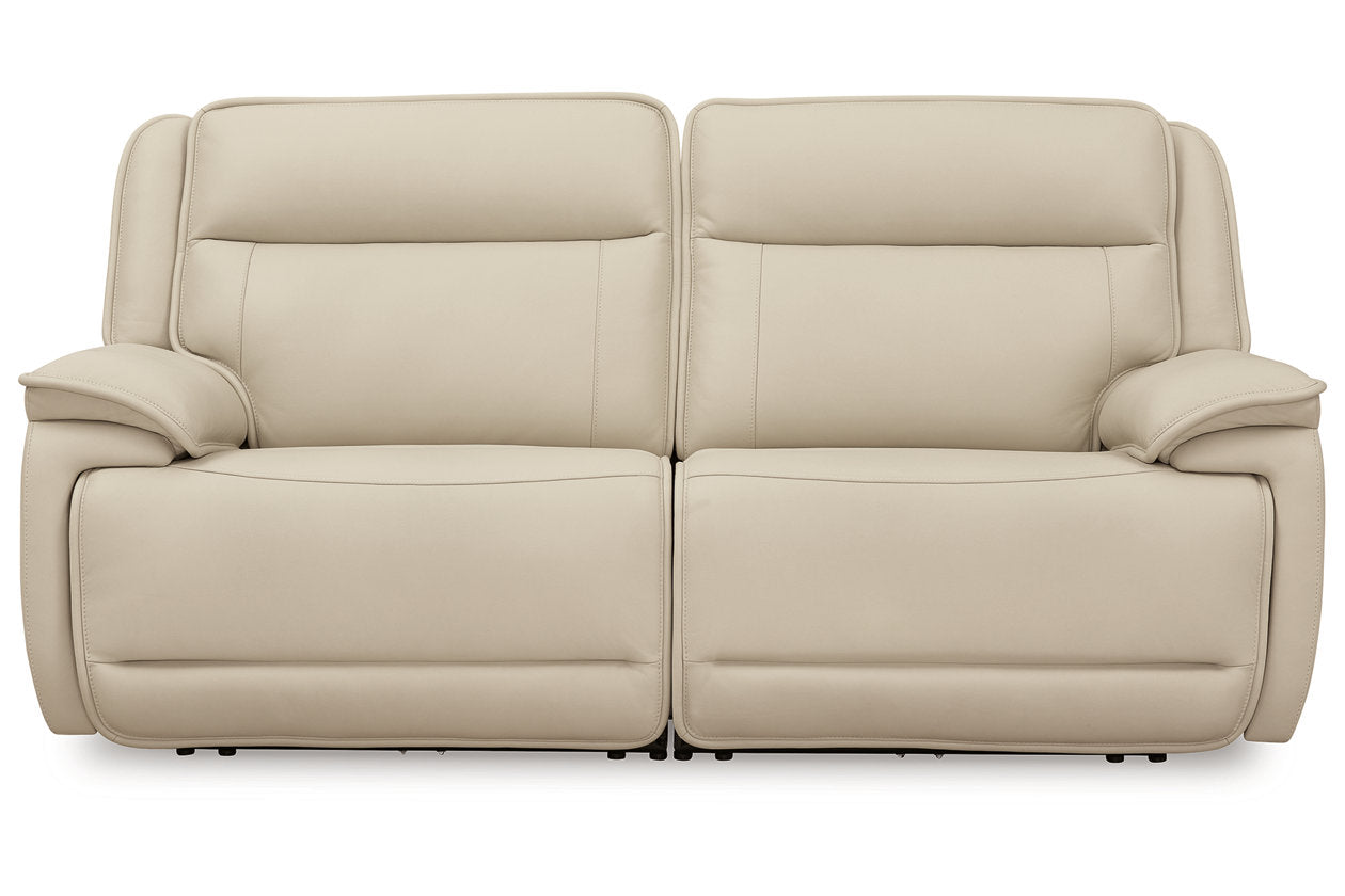 Double Deal Almond 2-Piece Power Reclining Loveseat Sectional -  Ashley - Luna Furniture