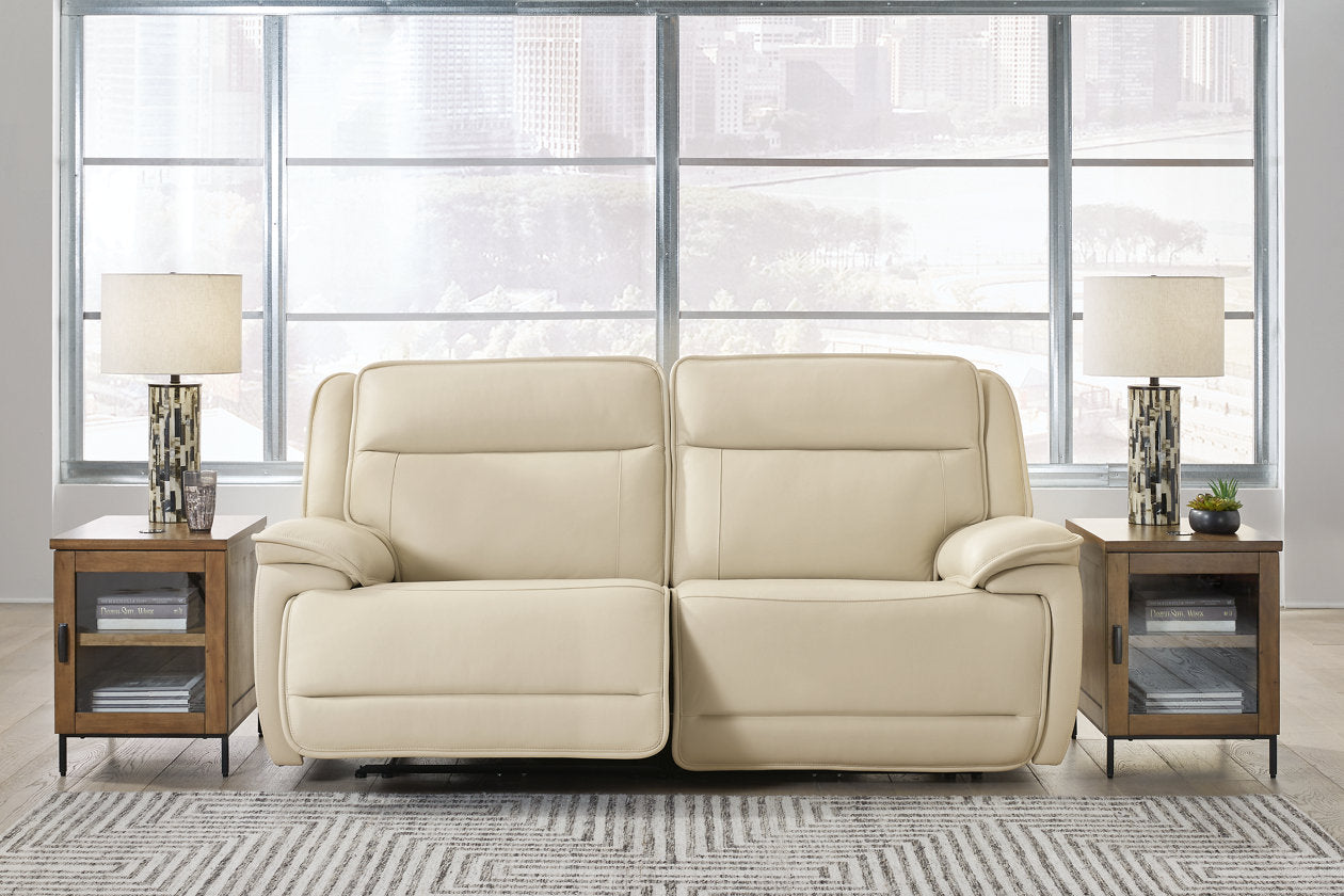 Double Deal Almond 2-Piece Power Reclining Loveseat Sectional -  Ashley - Luna Furniture