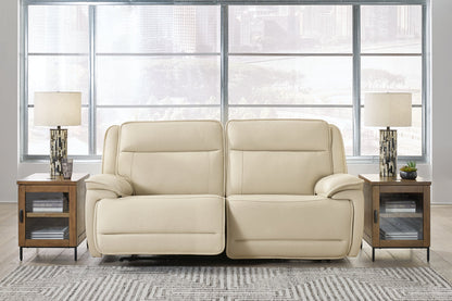 Double Deal Almond 2-Piece Power Reclining Loveseat Sectional -  Ashley - Luna Furniture