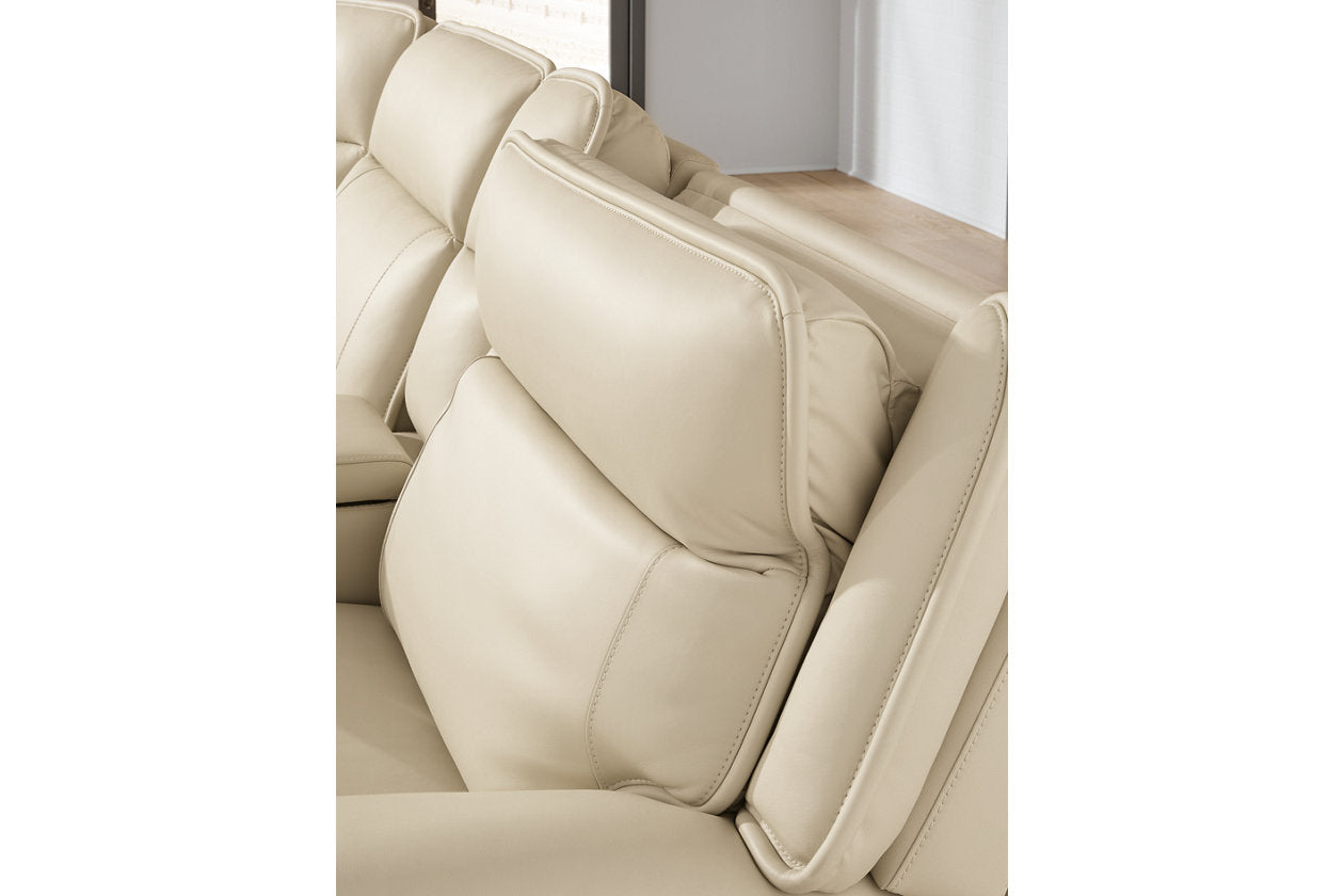 Double Deal Almond 2-Piece Power Reclining Loveseat Sectional with Console -  Ashley - Luna Furniture