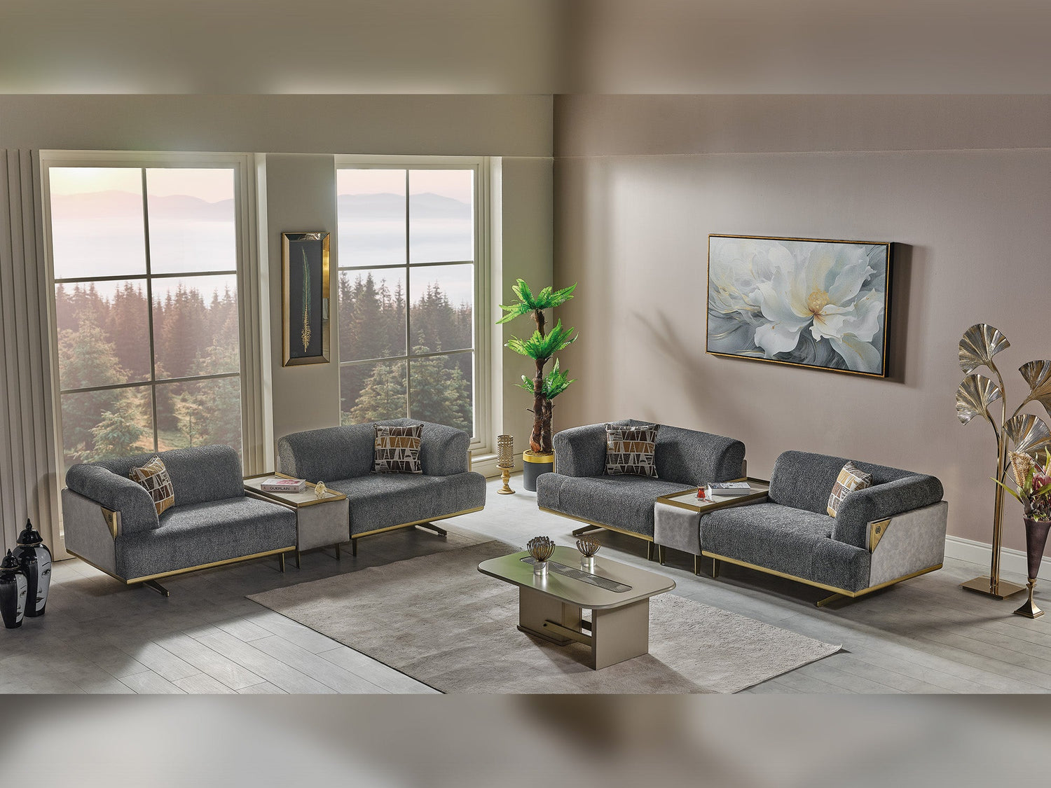 Urla 4-pieces (Sofa &amp; Module Sofa &amp; 2 Chair) Livingroom Set in Grey