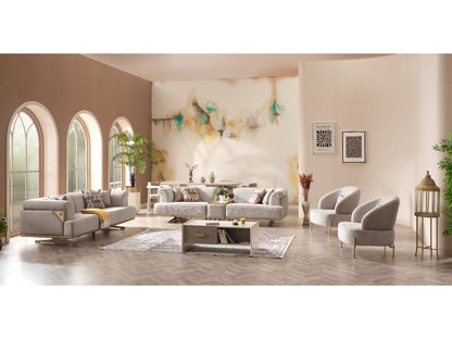 Urla 4-pieces (Sofa &amp; Module Sofa &amp; 2 Chair) Livingroom Set in Cream