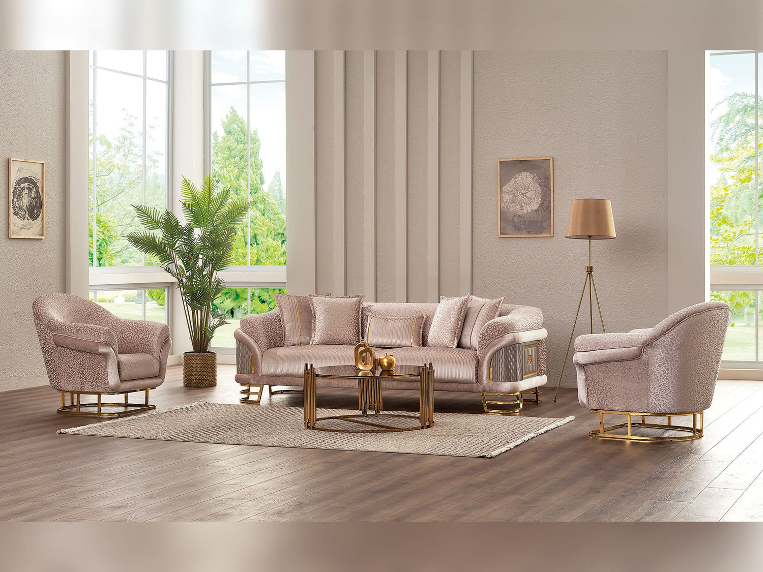 Versace 3-pieces (Sofa &amp; Loveseat &amp; Chair) Livingroom Set in Cream