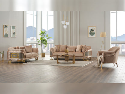 Versace 3-pieces (Sofa &amp; Loveseat &amp; Chair) Livingroom Set in Beige