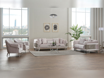 Versace 3-pieces (Sofa &amp; Loveseat &amp; Chair) Livingroom Set in Light Grey