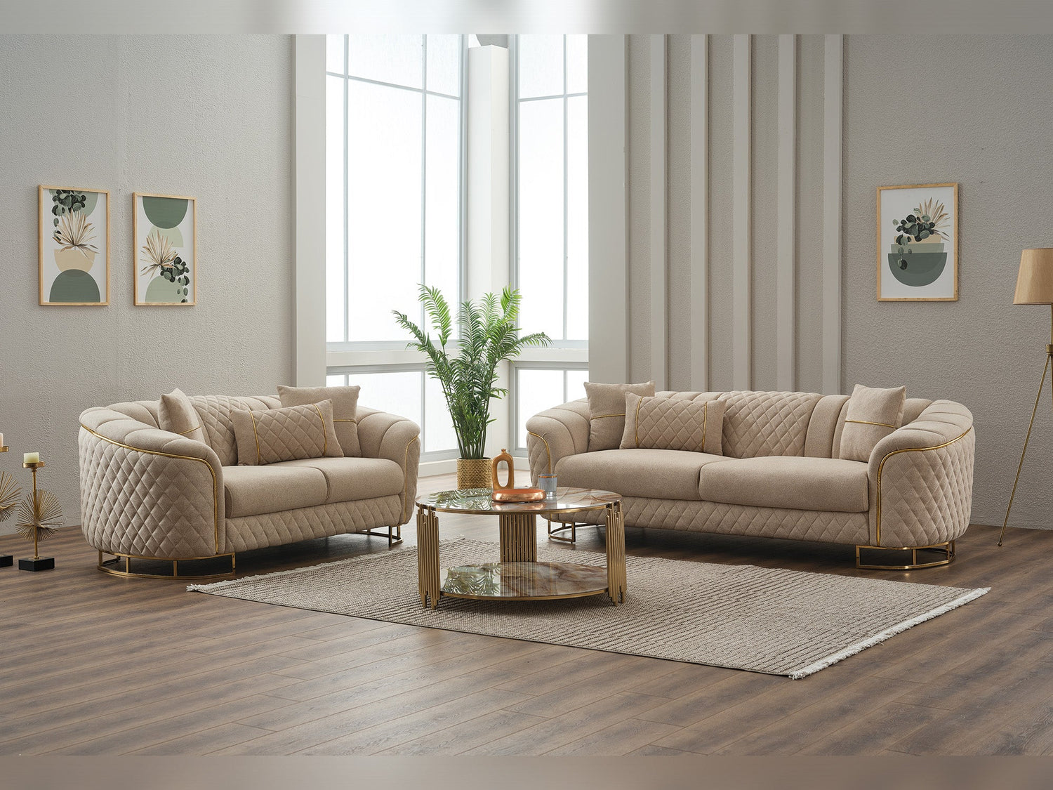 Victoria 3-pieces Living Room Set in Cream