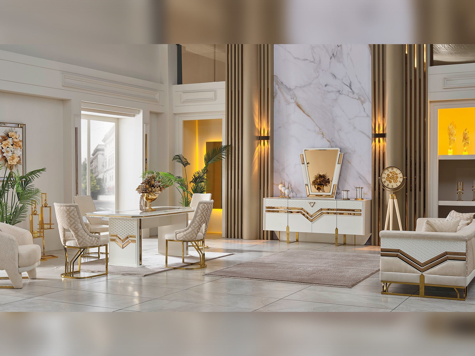 Zen Diningroom (Consol With Mirror &amp; Dining Table &amp; 6 Dining Chair)