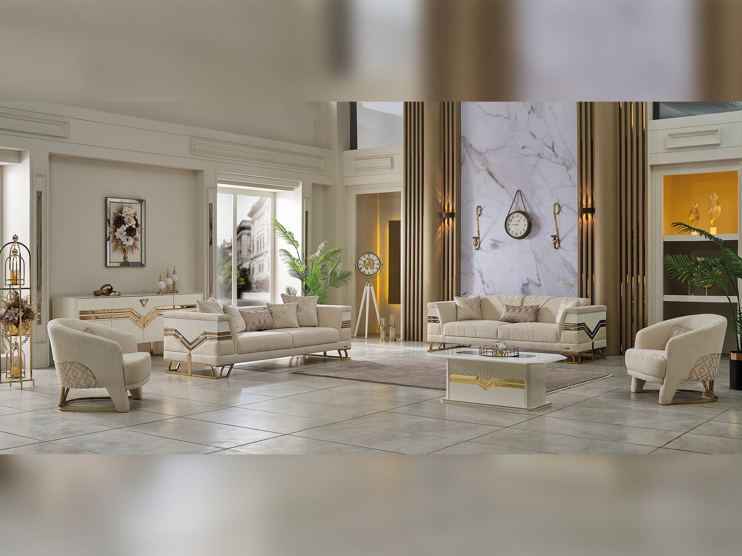 Zen 3-pieces (Sofa &amp; Loveseat &amp; Chair) Livingroom Set in Cream