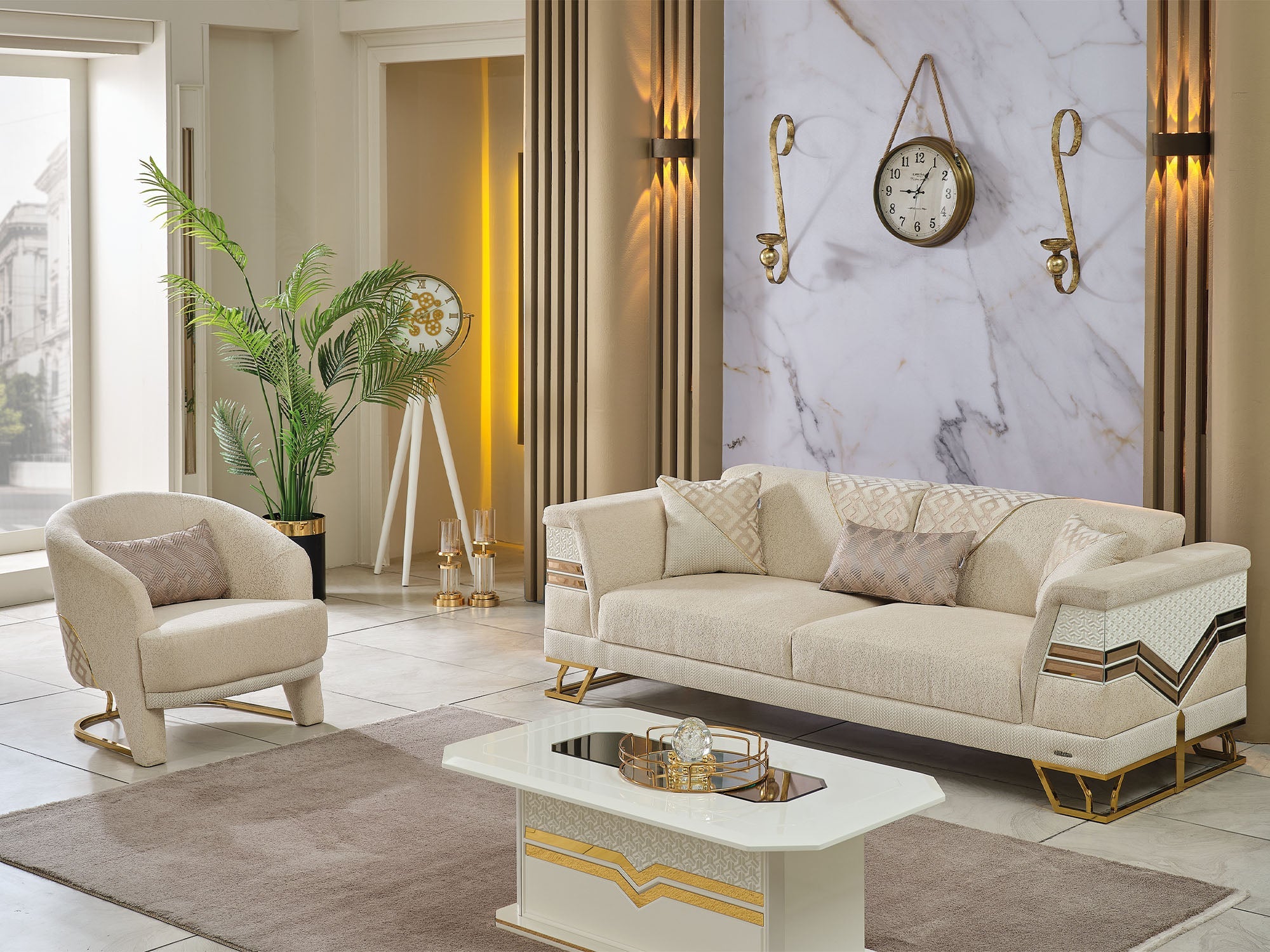 Zen 3-pieces (Sofa &amp; Loveseat &amp; Chair) Livingroom Set in Cream