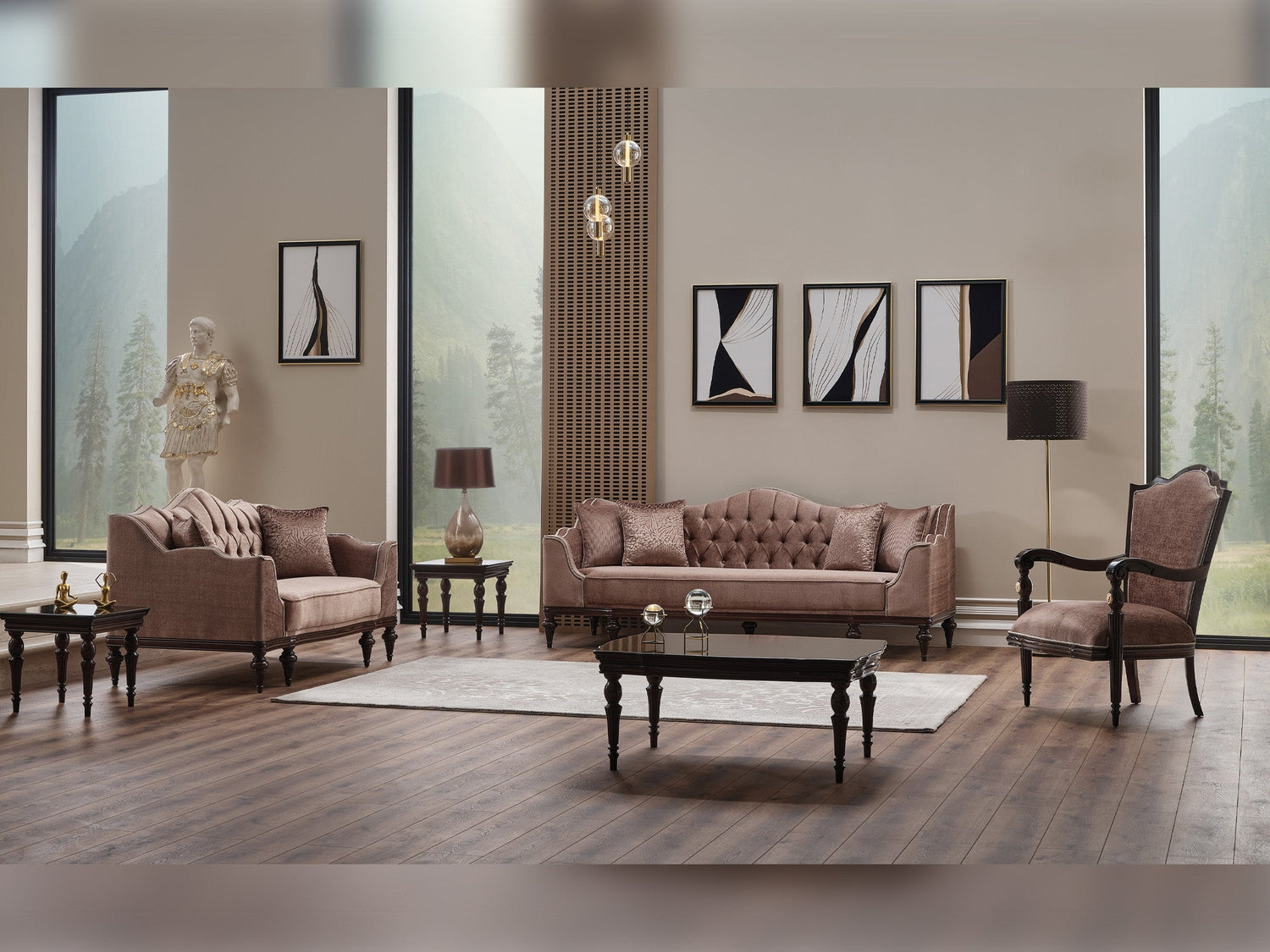 Zumrut 3-pieces (Sofa &amp; Loveseat &amp; Chair) Livingroom Set in Light Brown