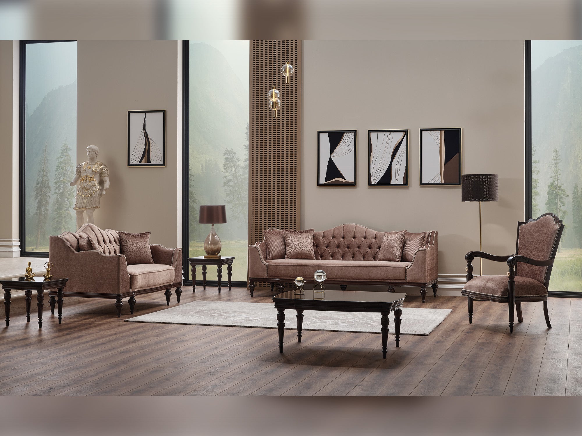 Zumrut 3-pieces (Sofa &amp; Loveseat &amp; Chair) Livingroom Set in Light Brown
