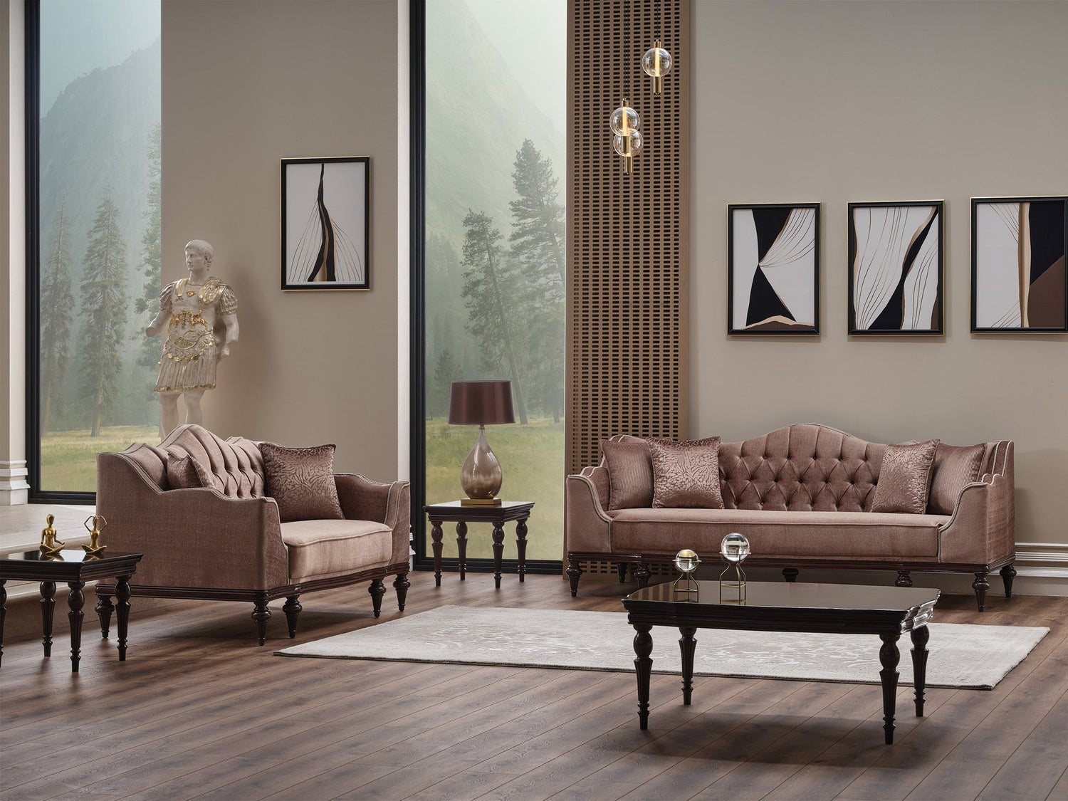 Zumrut 3-pieces (Sofa &amp; Loveseat &amp; Chair) Livingroom Set in Light Brown