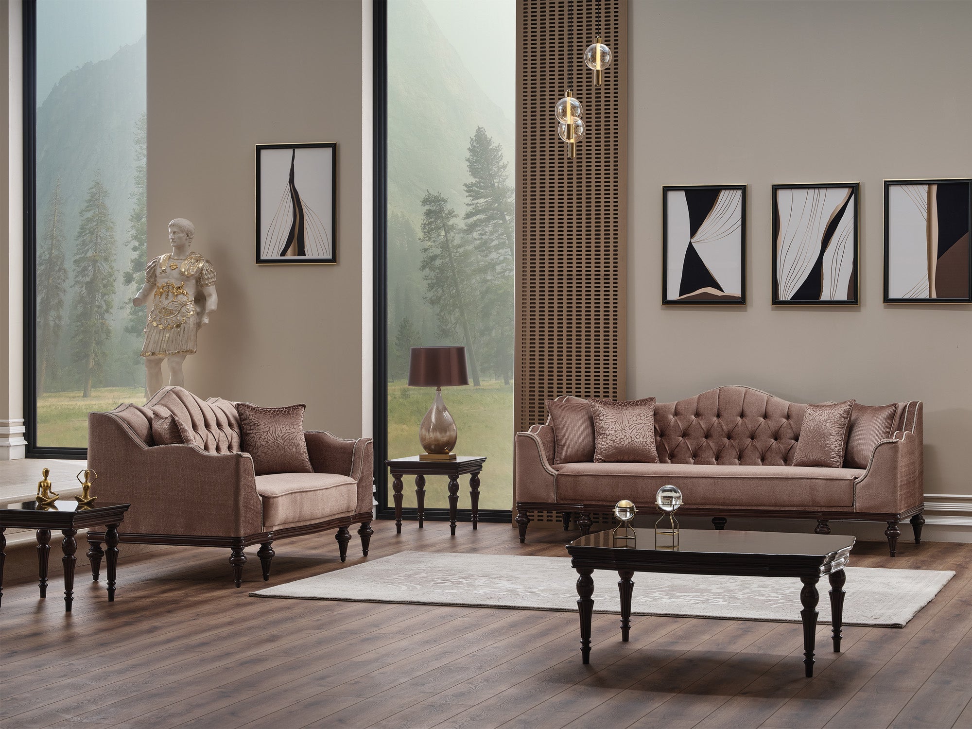 Zumrut 3-pieces (Sofa &amp; Loveseat &amp; Chair) Livingroom Set in Light Brown