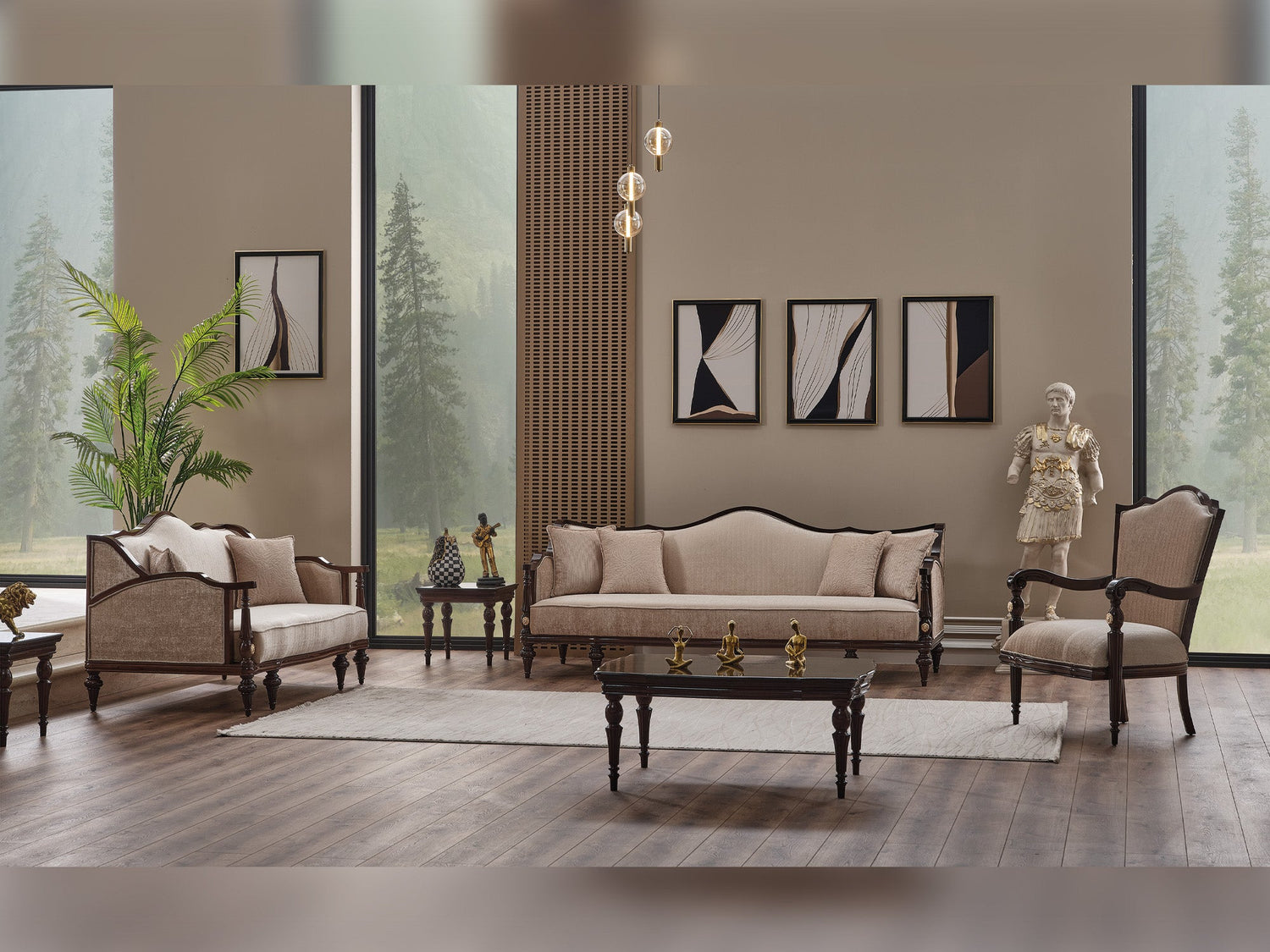 Zumrut Lux 3-pieces (Sofa &amp; Loveseat &amp; Chair) Livingroom Set in Beige